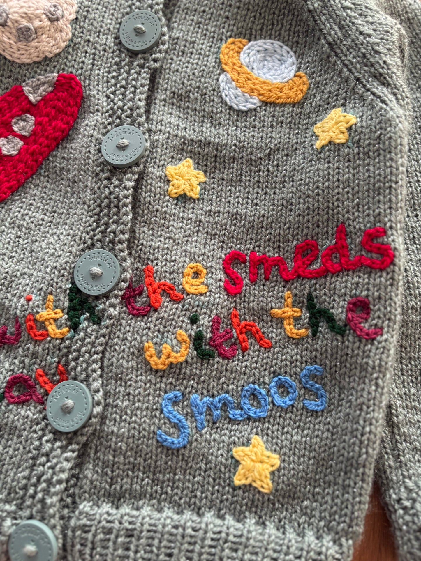 Pre-made Knitted Smeds & Smoos Sage Twinkle Cardigan - Size 2-3 years