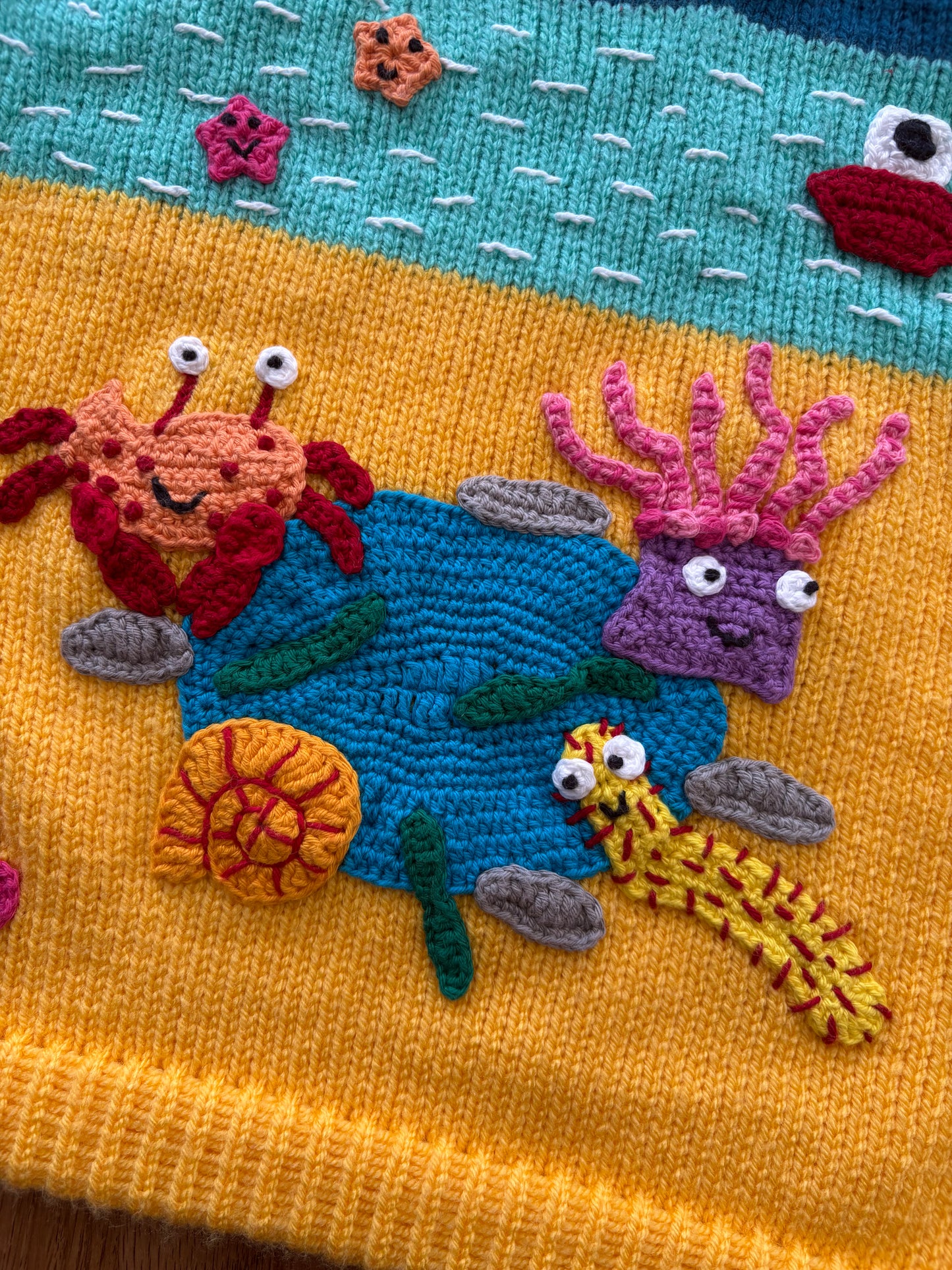 Pre-made Knitted & Crocheted Sharing a Shell Jumper - 3-4 years