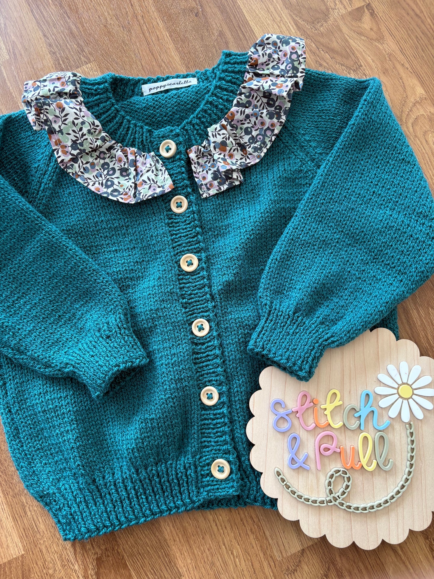 Personalisable knits - Teal Liberty Collar Cardigan - 2-3 years