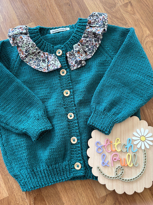 Personalisable knits - Teal Liberty Collar Cardigan - 2-3 years