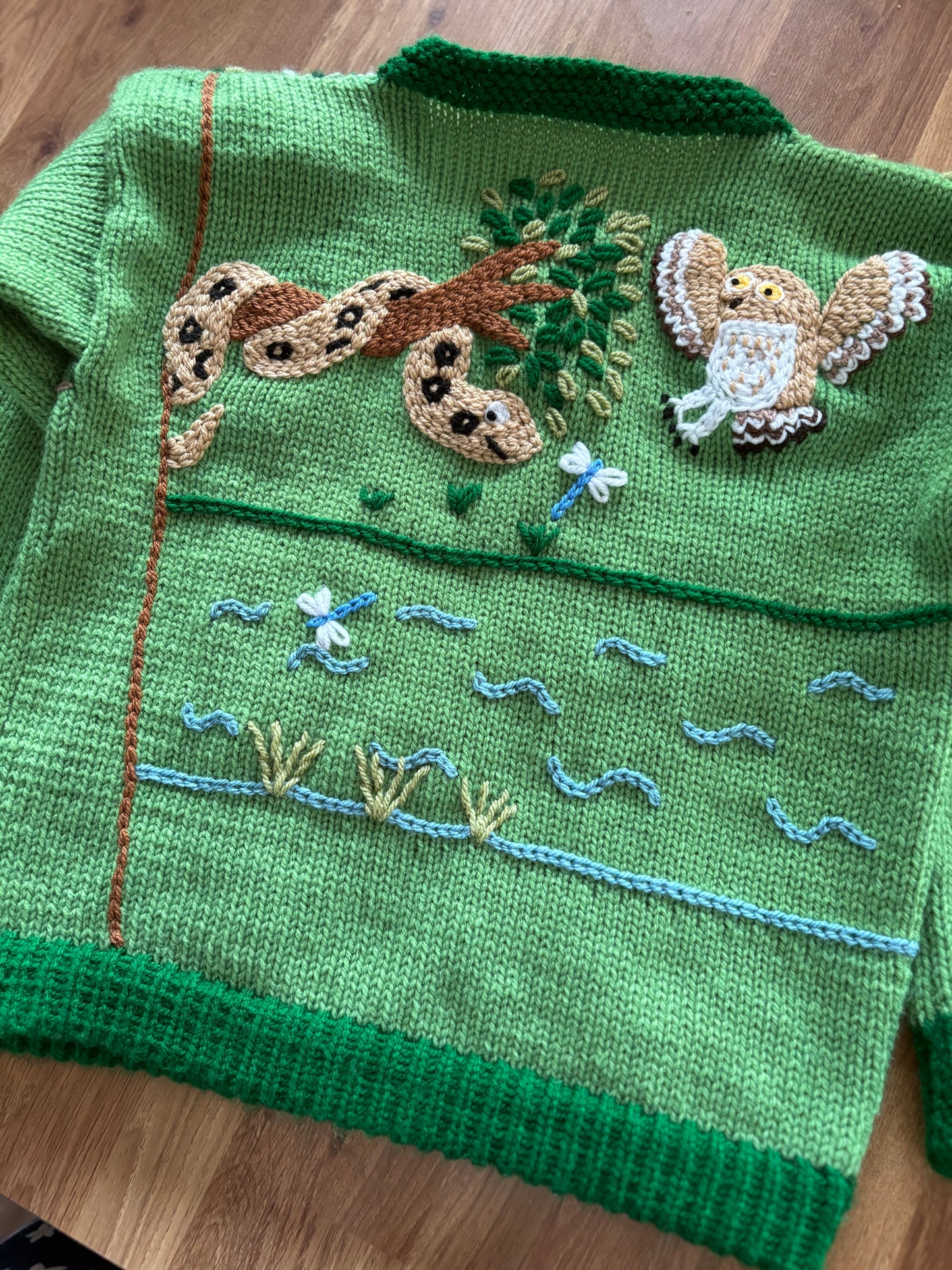 Pre-made Knitted Green Jumper with Gruffalo scene - Size 3-4 years
