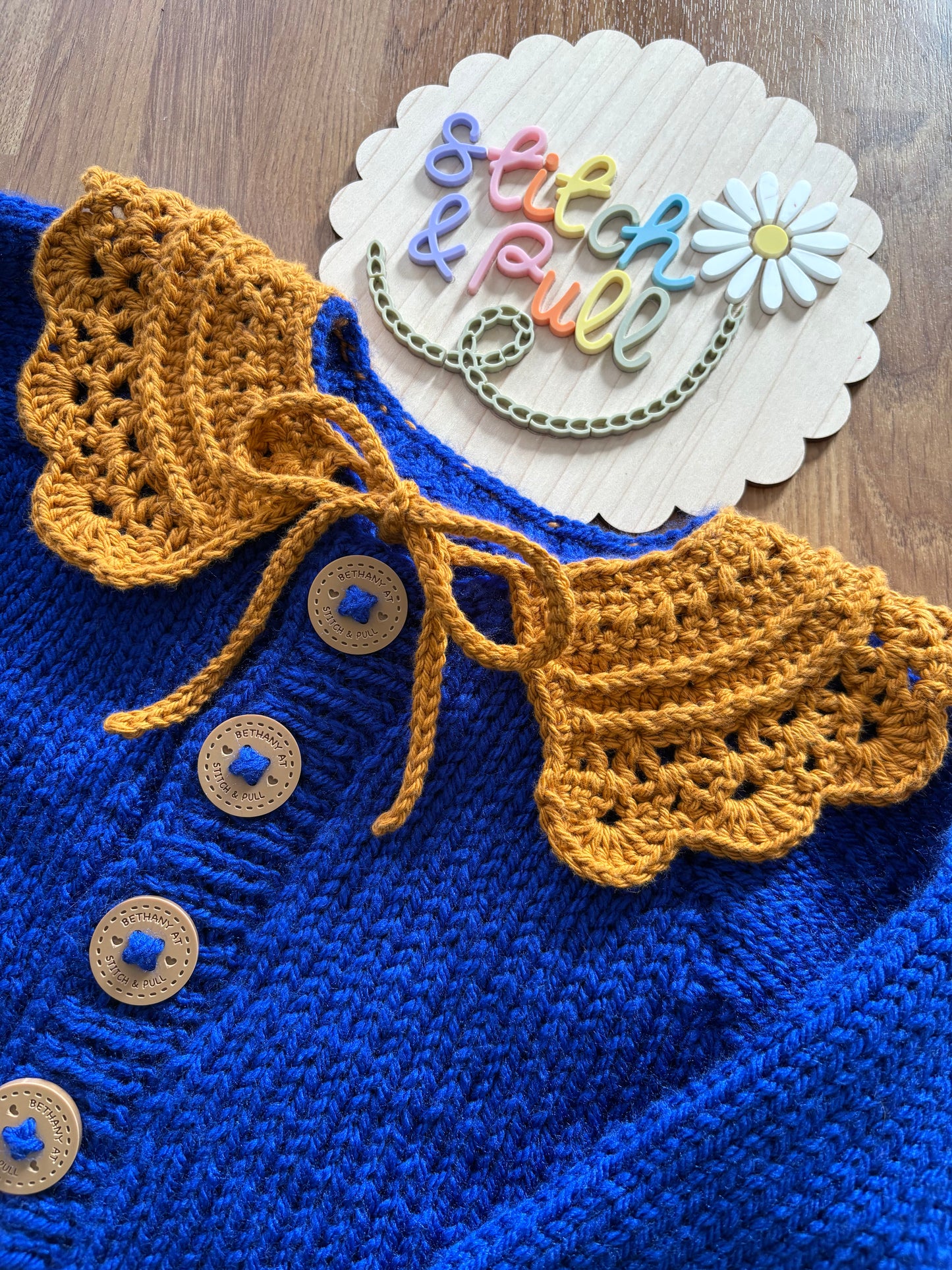 Made to Order Handmade Personalised Cardigan with Crochet Collar