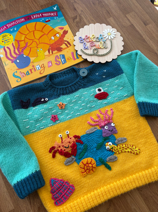 Pre-made Knitted & Crocheted Sharing a Shell Jumper - 3-4 years