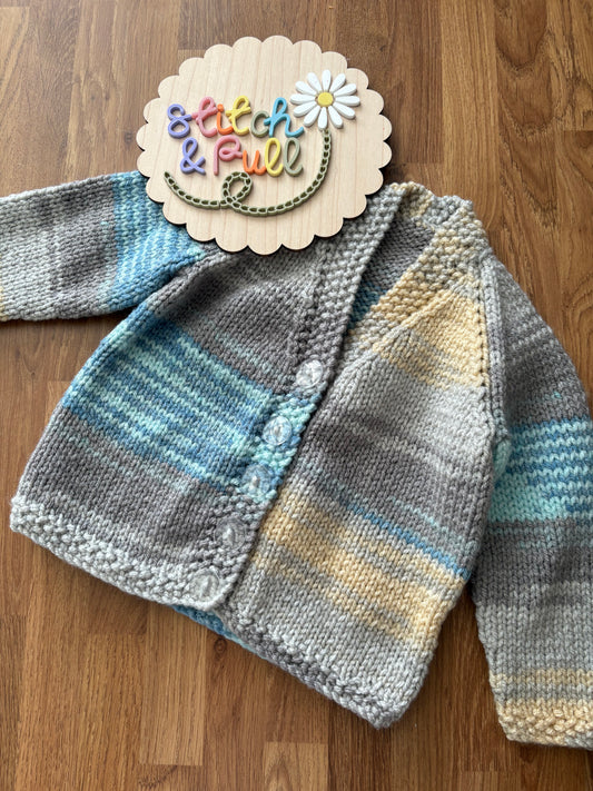 Personalisable knits - 9-12 months Grey/blue mix cardigan