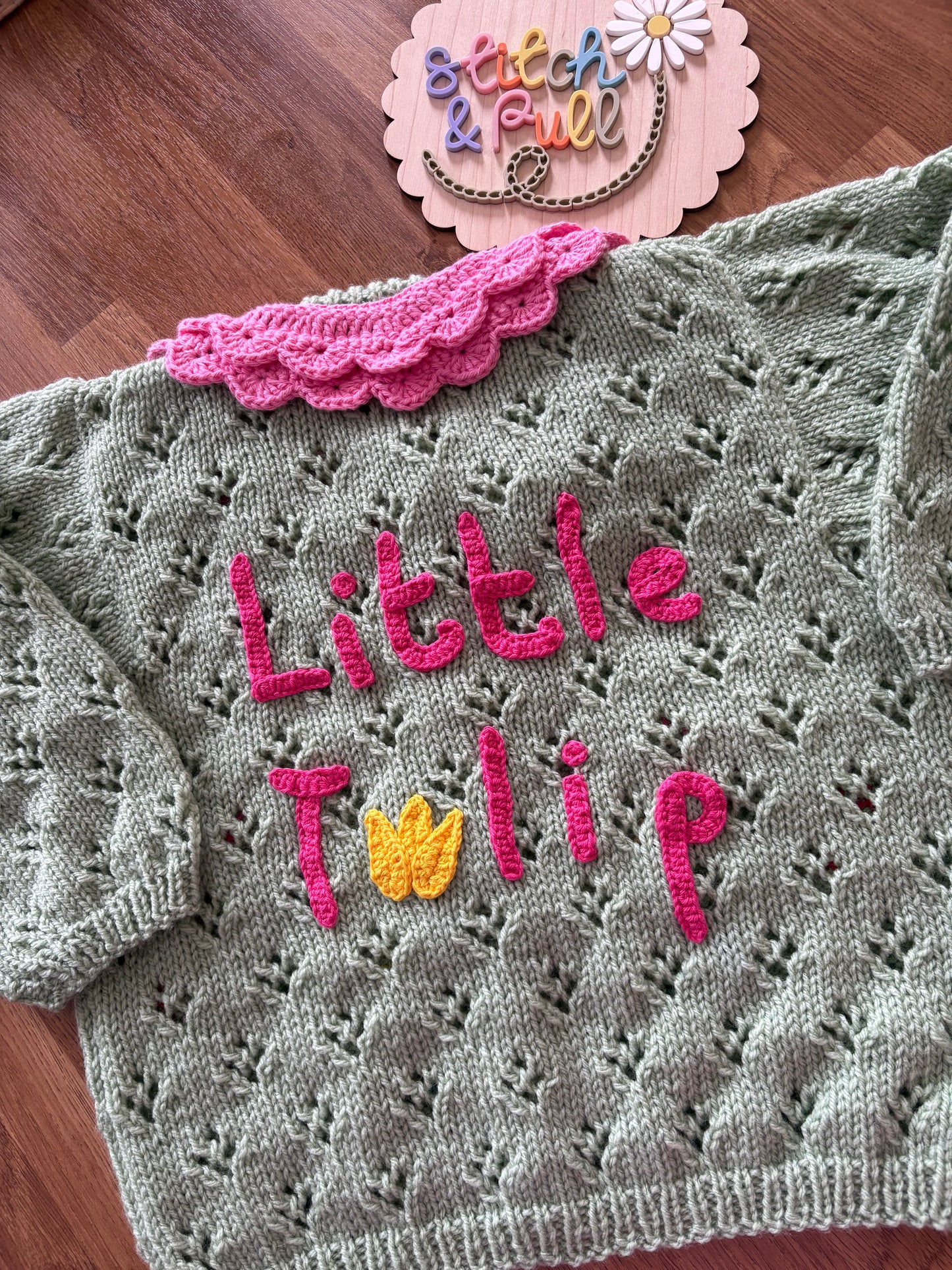 Pre-made Knitted & Crocheted Little Tulip Cardigan - 2-3 years
