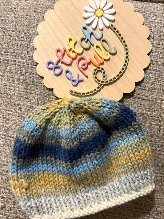 Personalisable knits - 18-24 months yellow/blue/grey hat