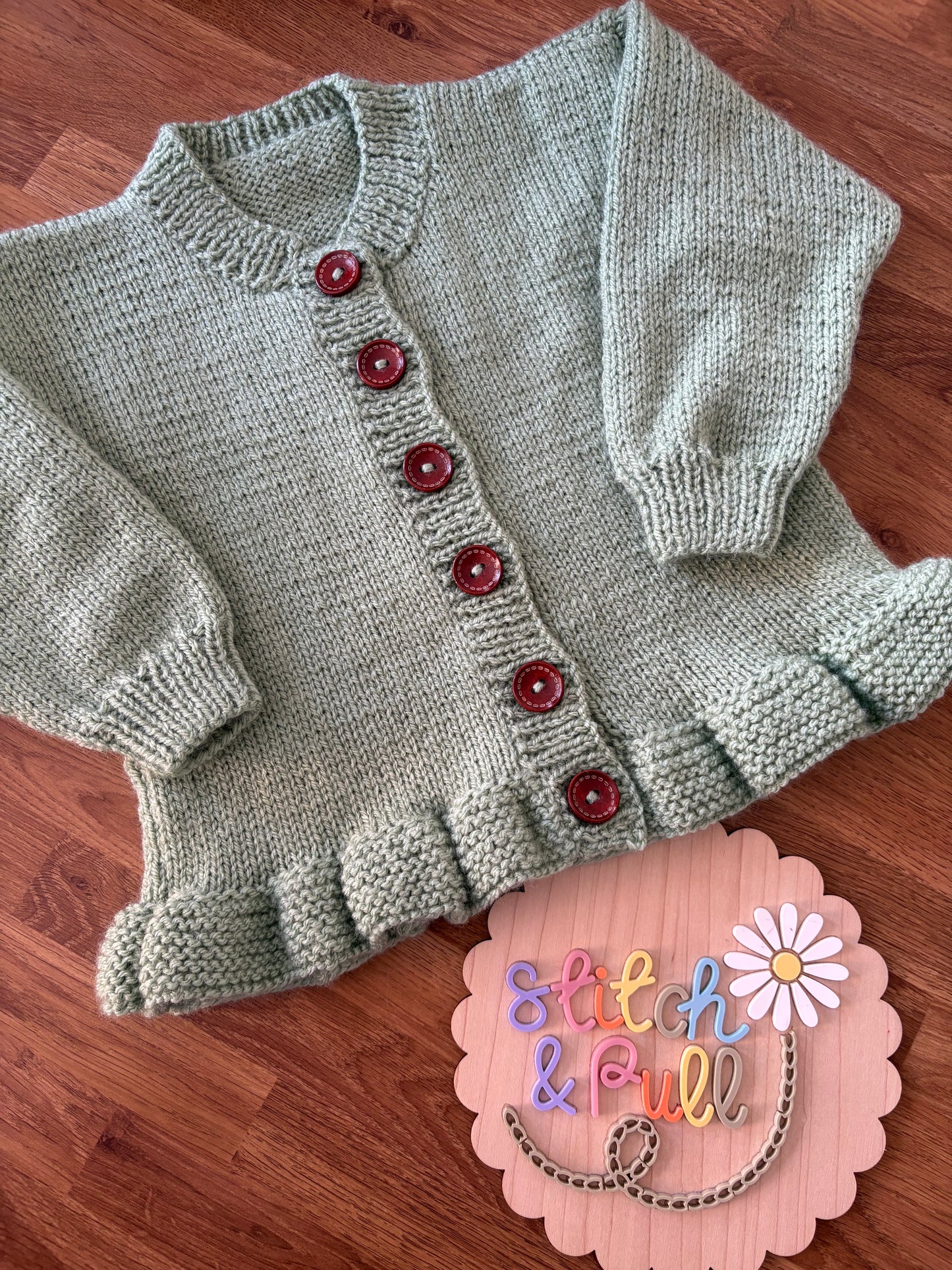 Pre-made Knitted & Crocheted Peplum Cardigan - Cottage in flowers - age 2-3 years
