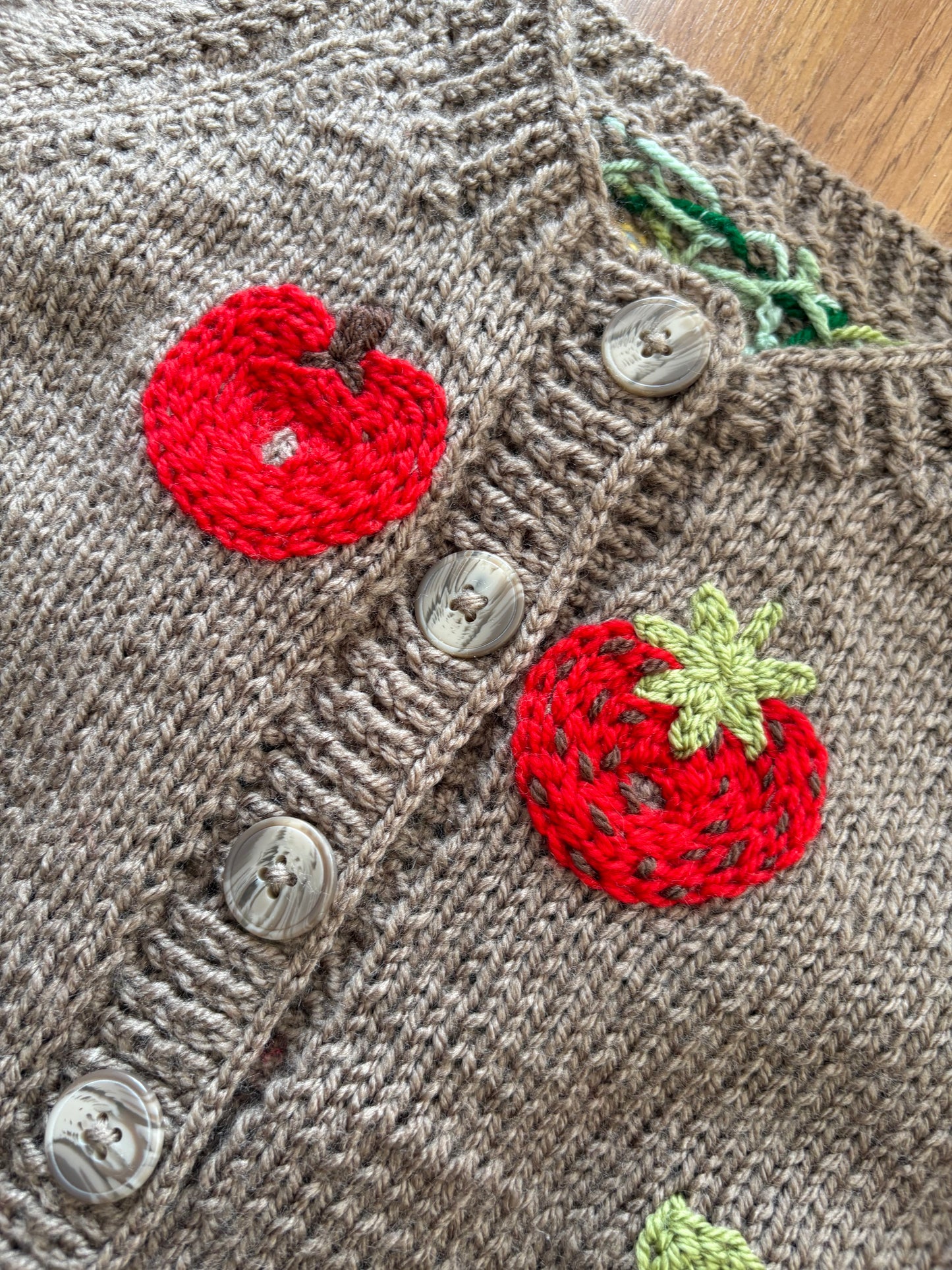 Pre-made Knitted Hungry Caterpillar picnic Cardigan - Size 3-4 years
