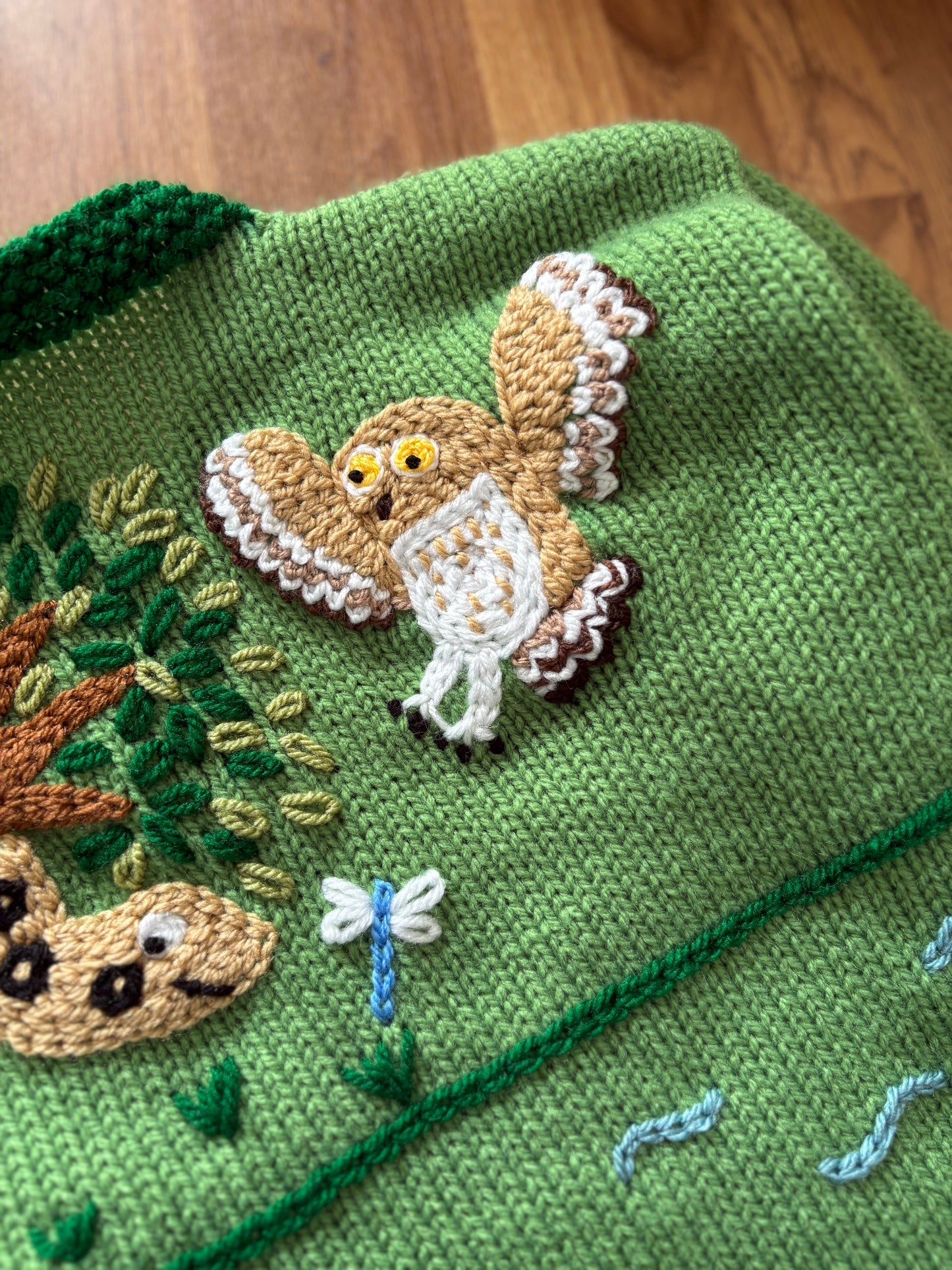 Pre-made Knitted Green Jumper with Gruffalo scene - Size 3-4 years