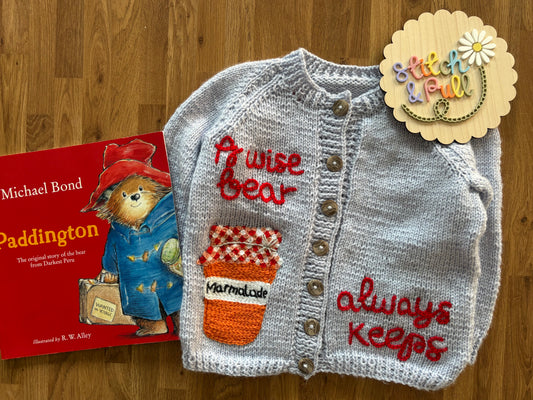Pre-made Knitted Paddington picnic Cardigan - Size 2-3 years