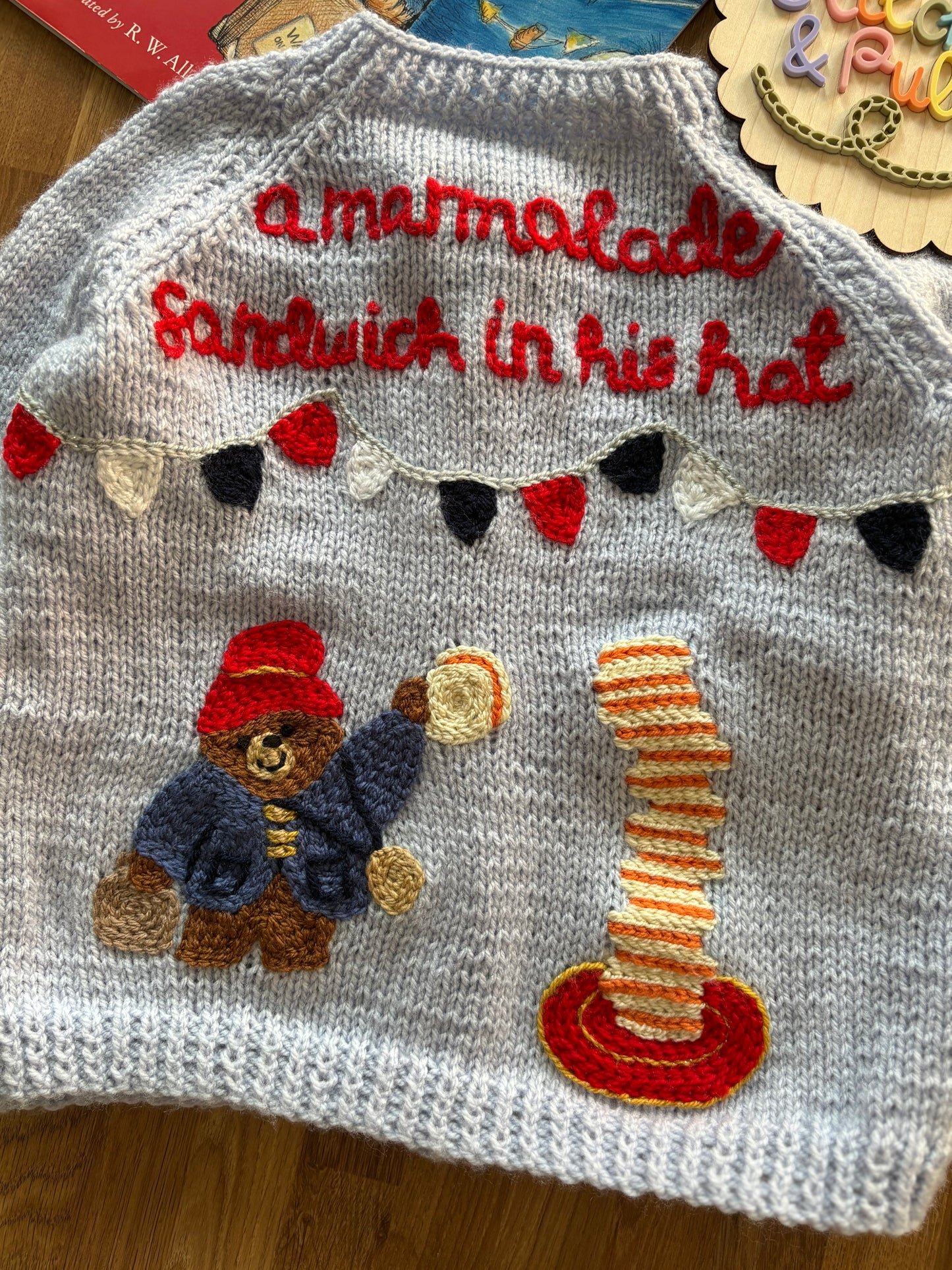 Pre-made Knitted Paddington picnic Cardigan - Size 2-3 years