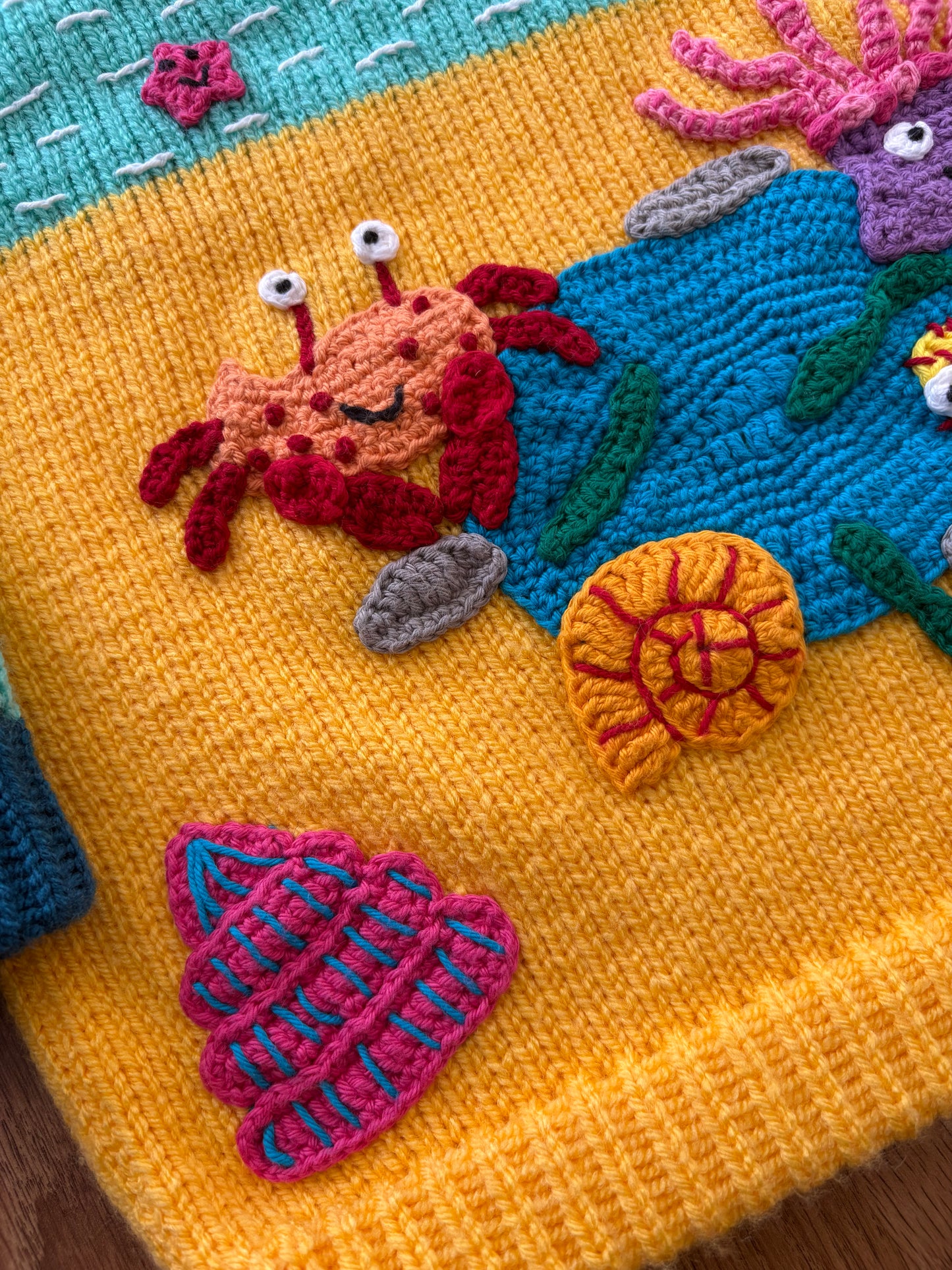 Pre-made Knitted & Crocheted Sharing a Shell Jumper - 3-4 years