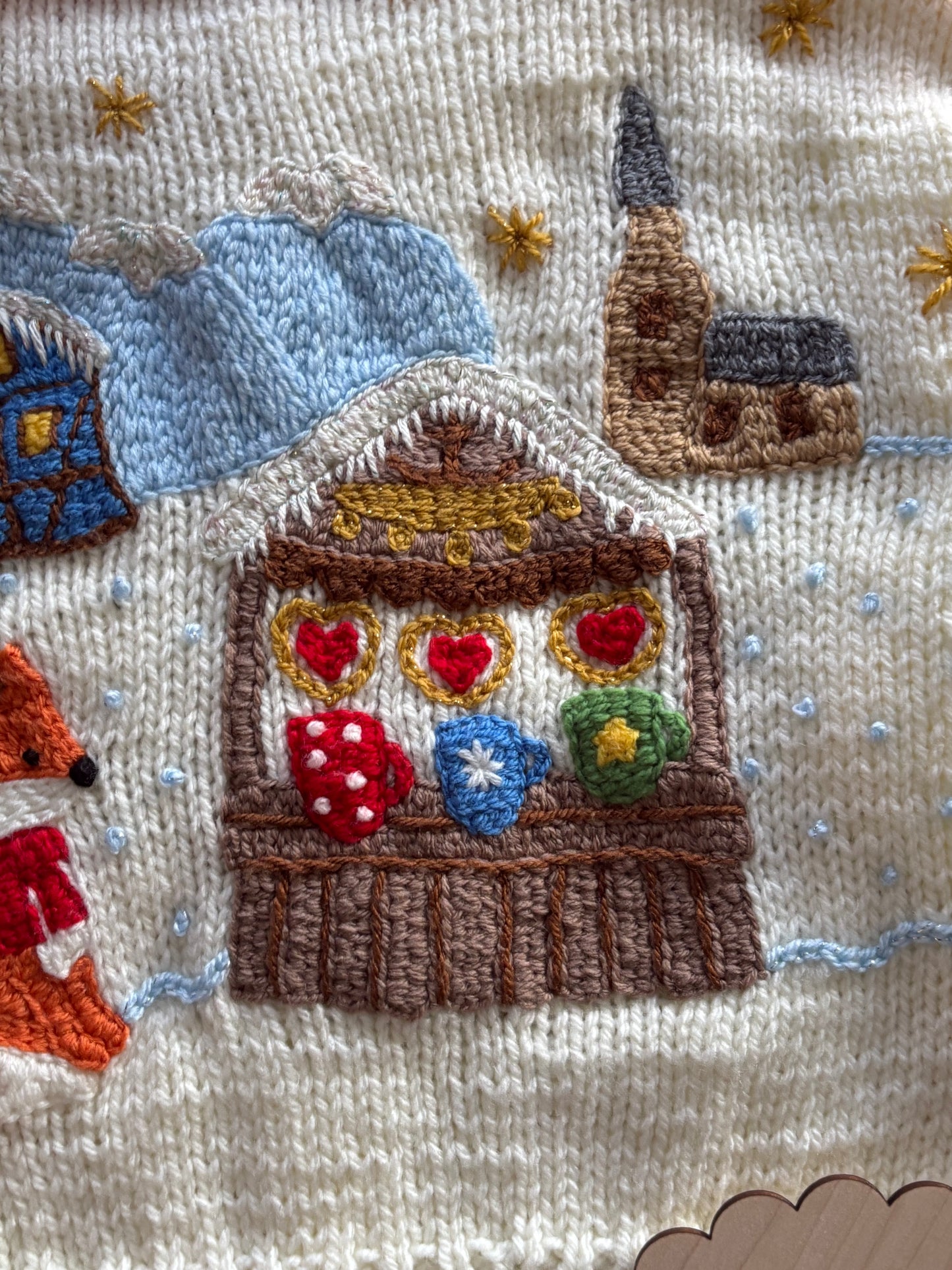 Pre-made Knitted Christmas Cream Cardigan with Fox Bavarian Market - Size 2-3 years
