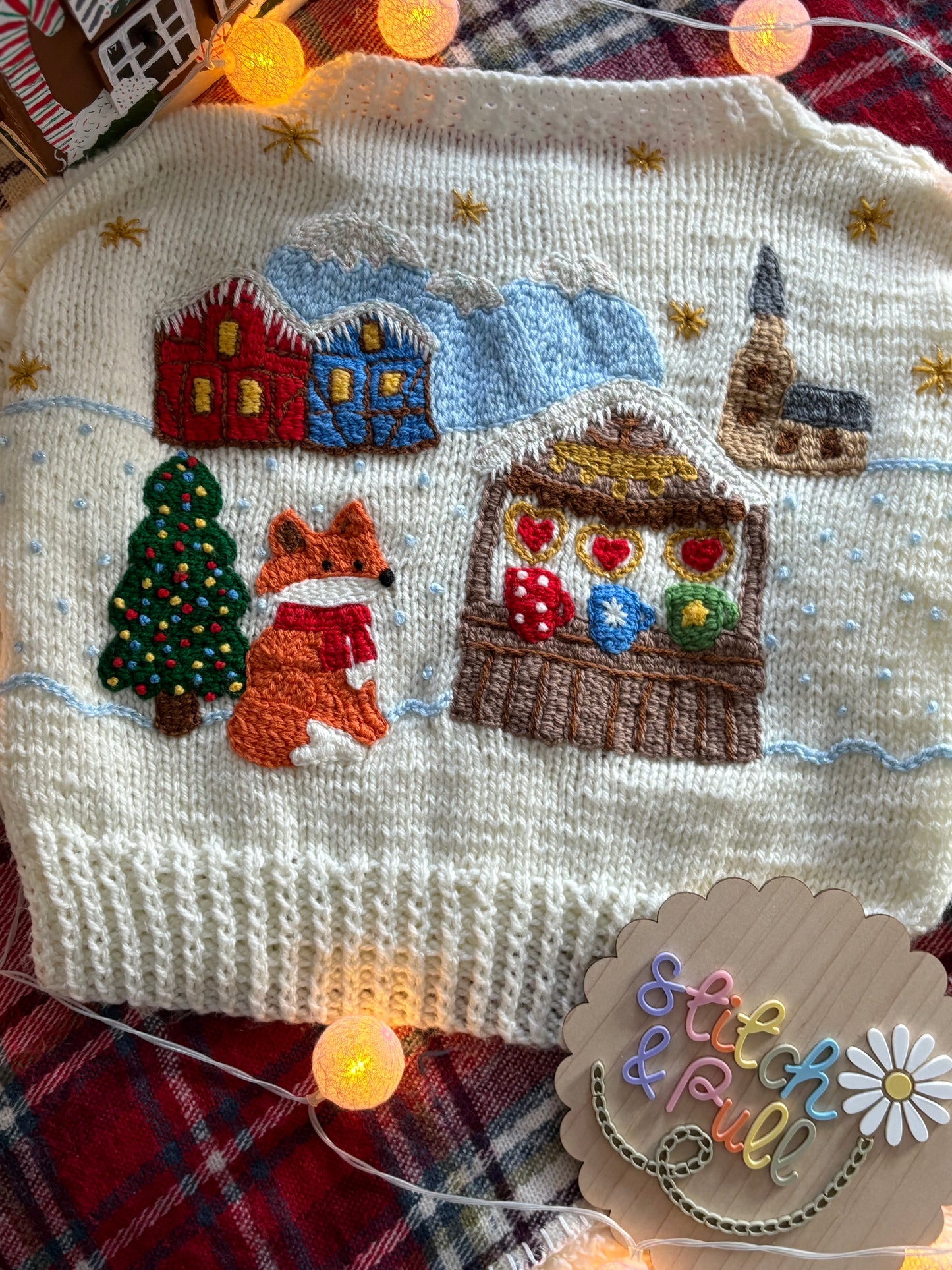 Pre-made Knitted Christmas Cream Cardigan with Fox Bavarian Market - Size 2-3 years