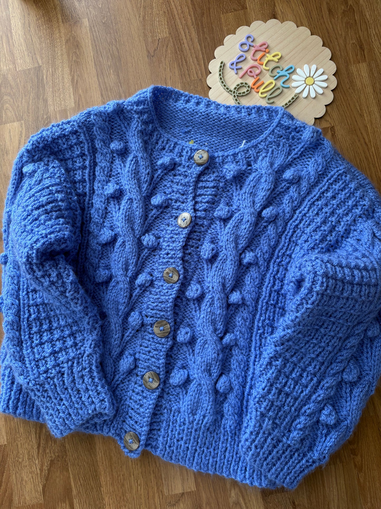 Pre-made Knitted Space Solar System Bluebell Popcorn Cardigan - Size 3-4 years