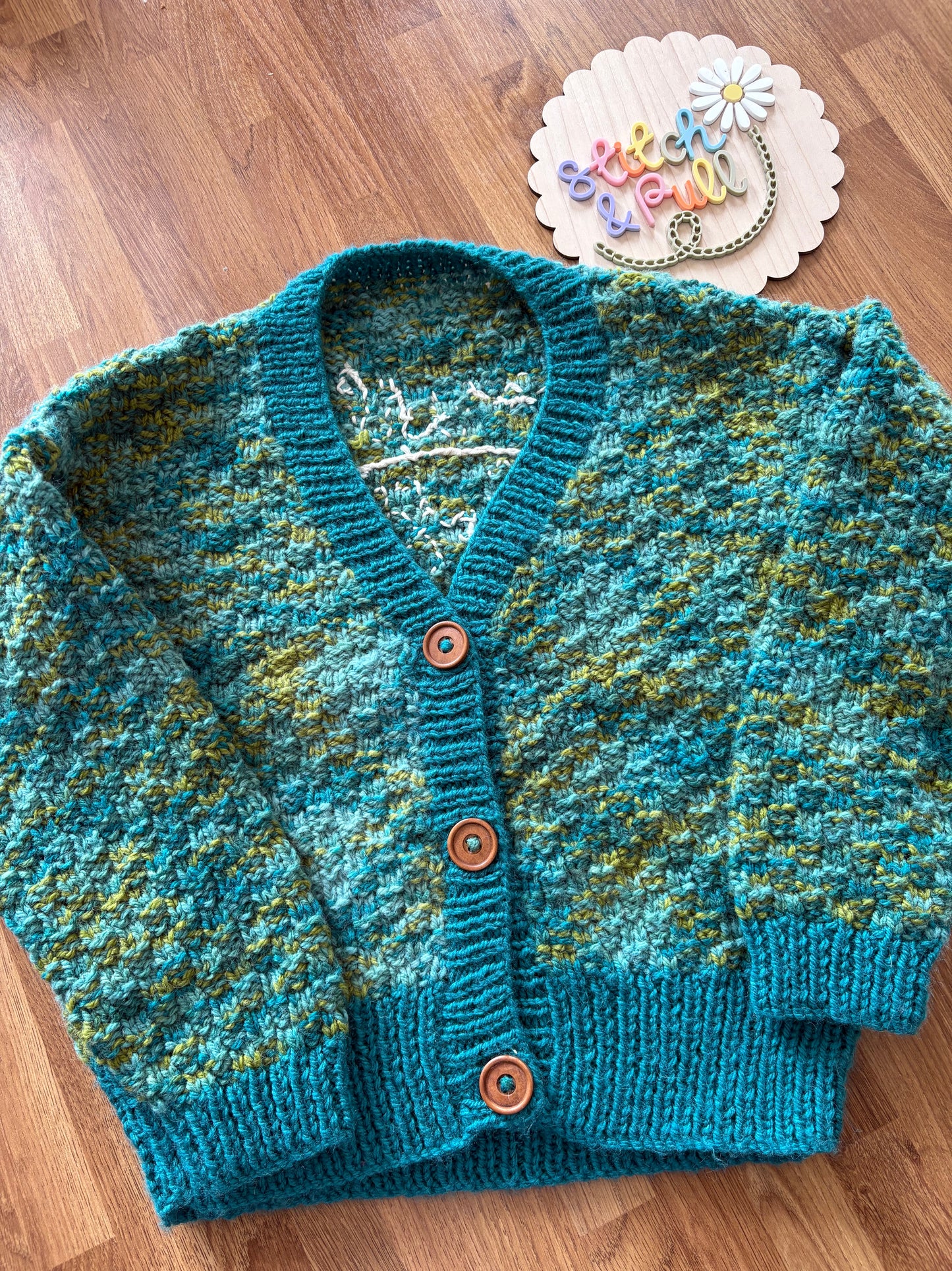 Pre-made Knitted & Embroidered Snail and the Whale Cardigan - 4-6 years