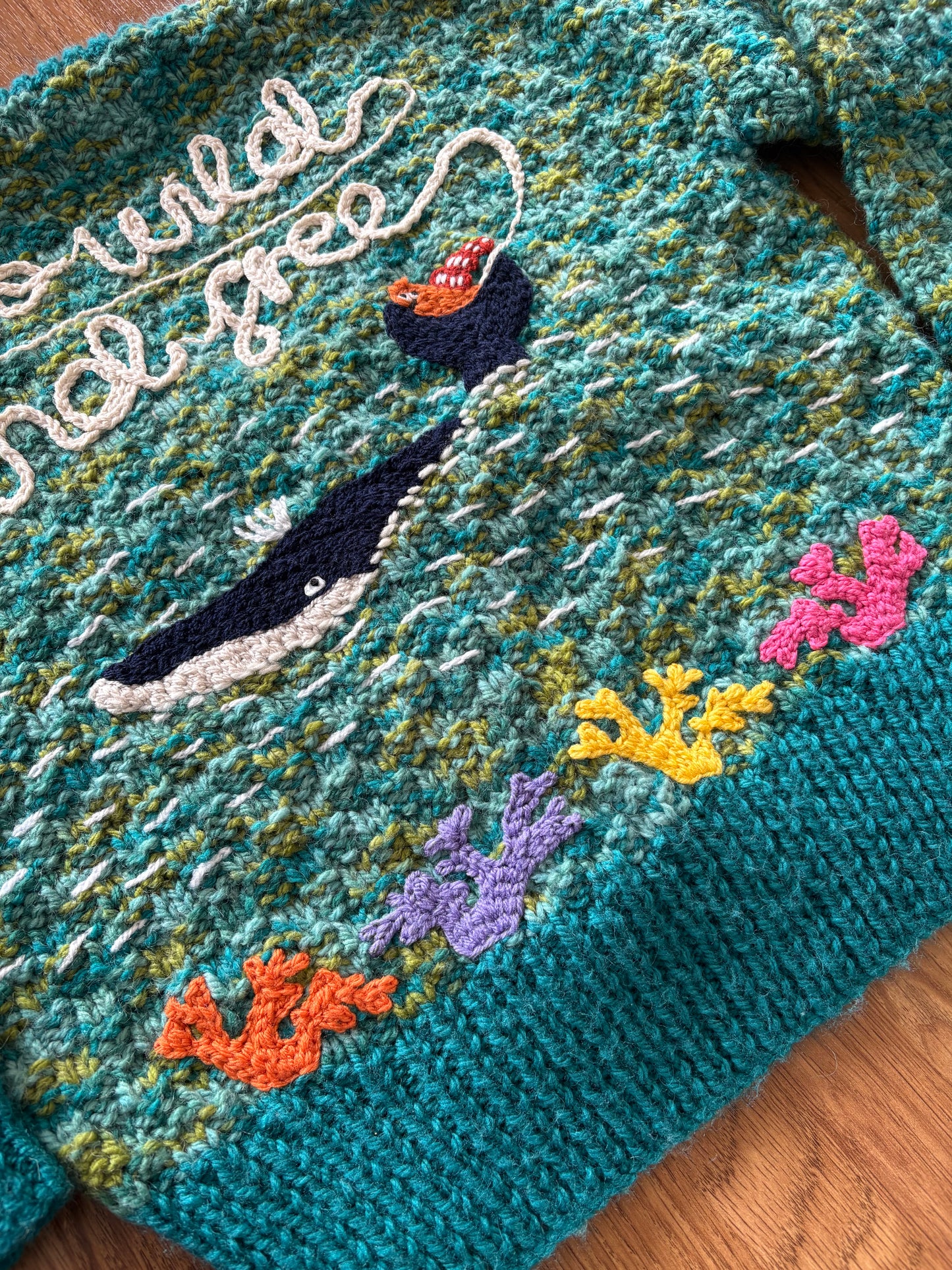 Pre-made Knitted & Embroidered Snail and the Whale Cardigan - 4-6 years