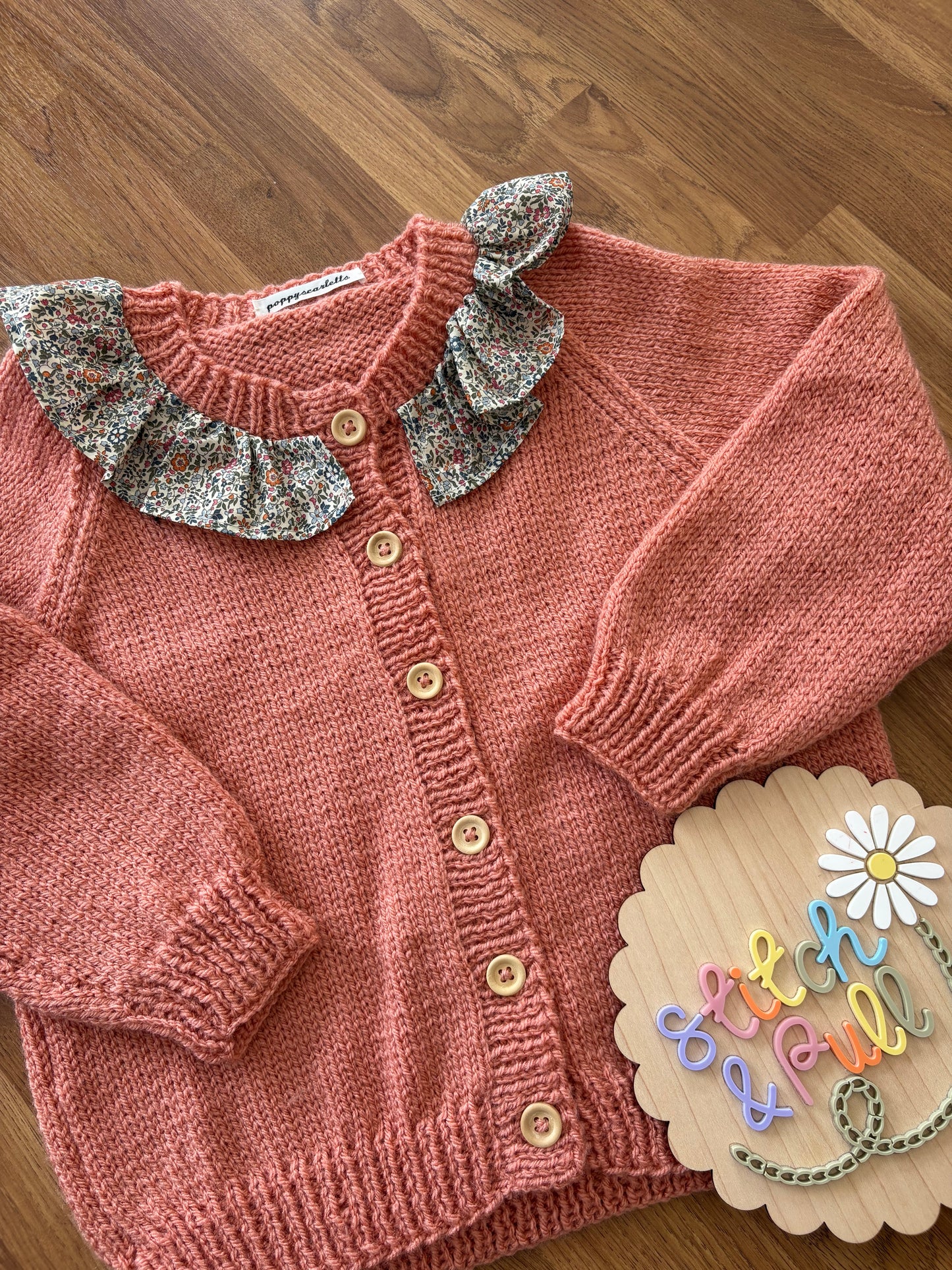 Personalisable knits - Vintage Peach Liberty Collar Cardigan - 2-3 years
