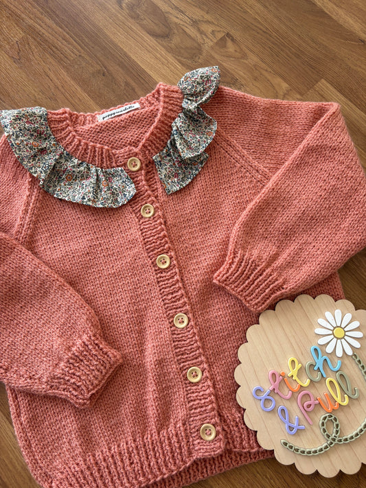 Personalisable knits - Vintage Peach Liberty Collar Cardigan - 2-3 years