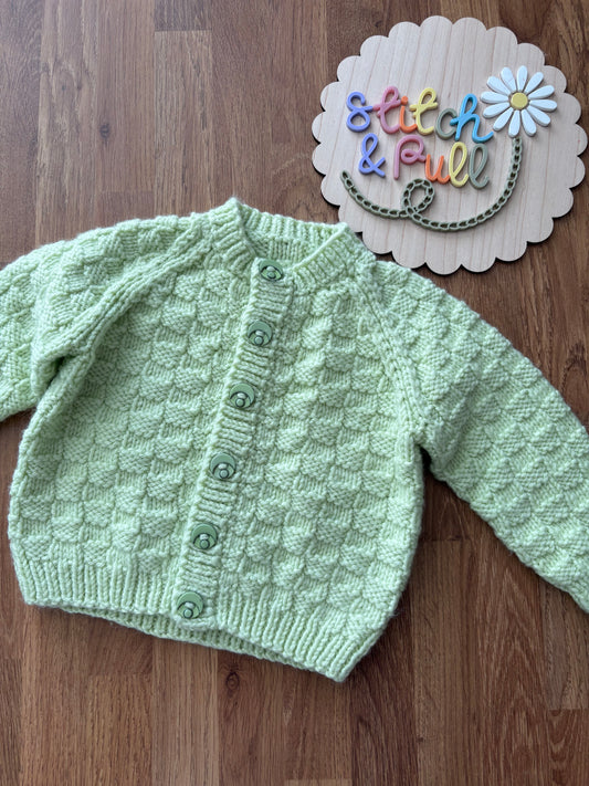 Personalisable knits - 3-6 month green cardigan