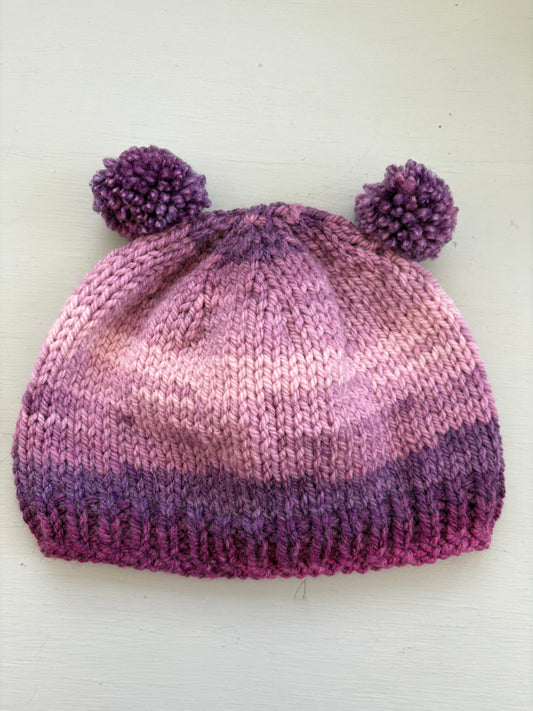 Personalisable knits - 2-3 years purple ombré hat with 2 pom poms
