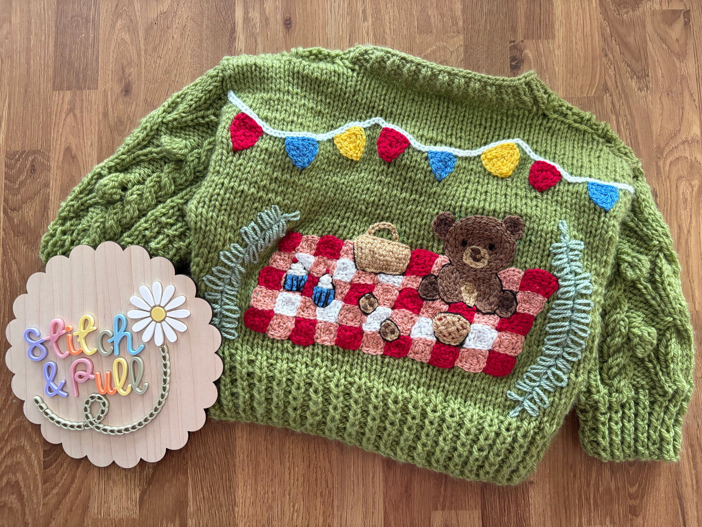 Pre-made Knitted Teddy Bears Picnic Cardigan - Size 6-12 months