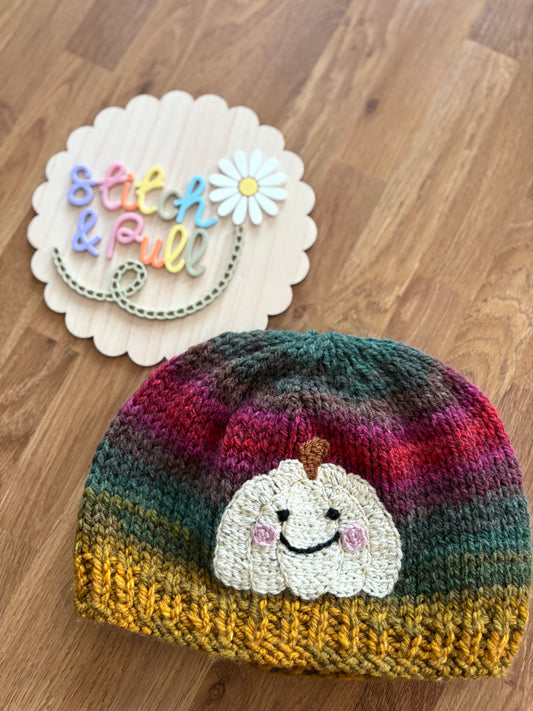 Pre-made Knitted Autumn Pumpkin Hat - Size 2-3 years