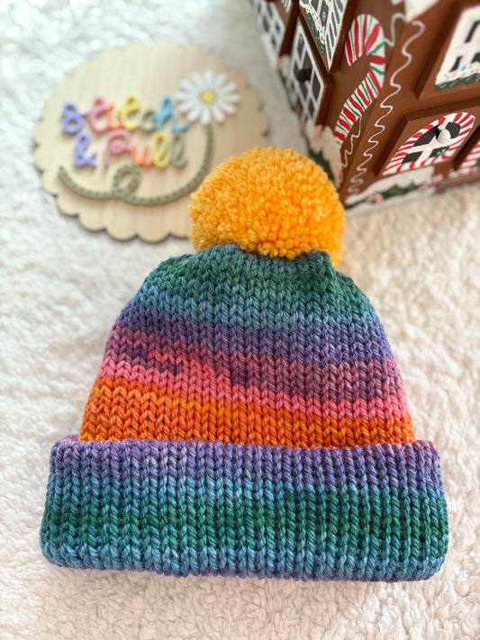 Personalisable knits - 2-4 years winter mix hat with pom pom