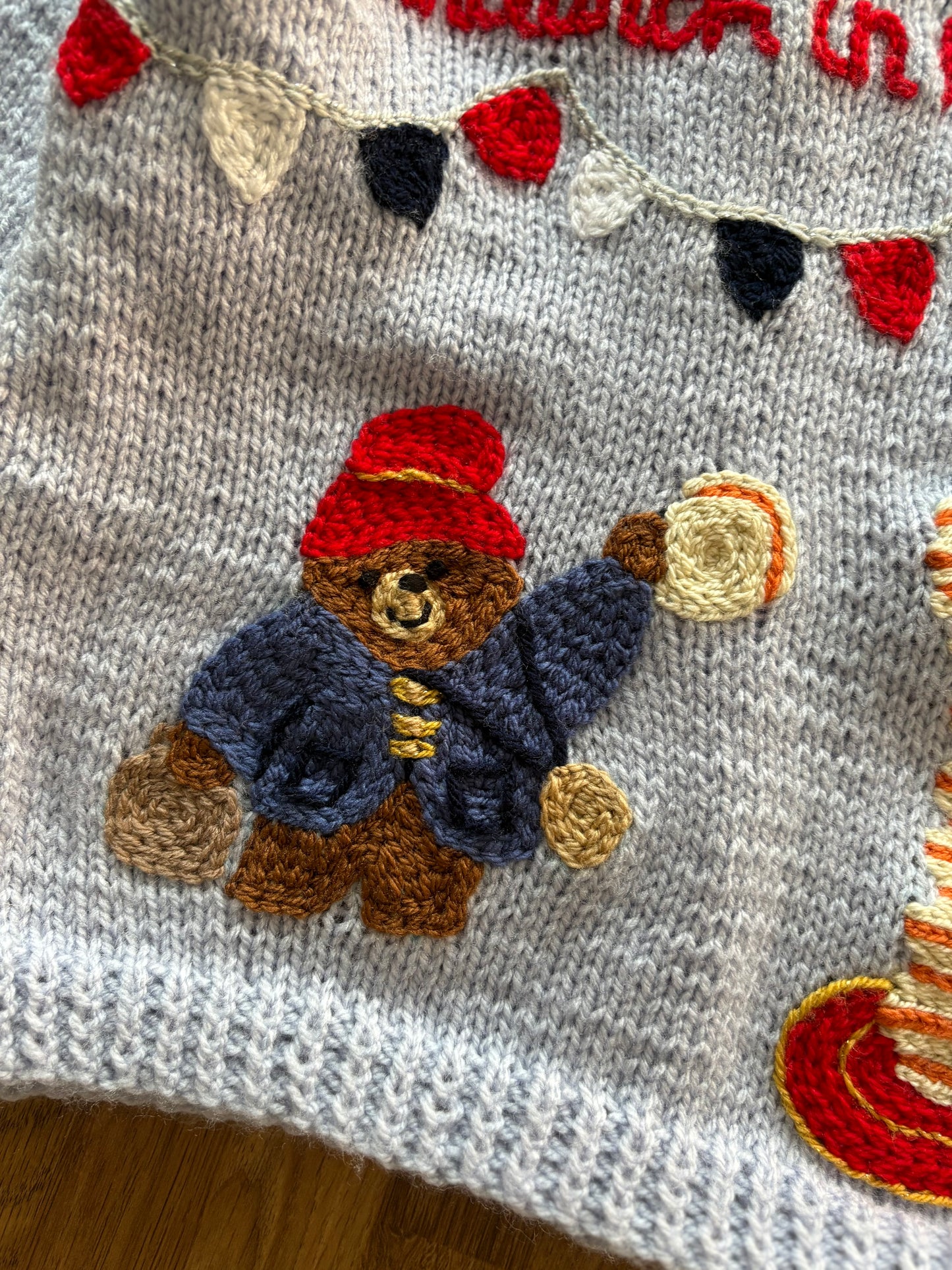 Pre-made Knitted Paddington picnic Cardigan - Size 2-3 years