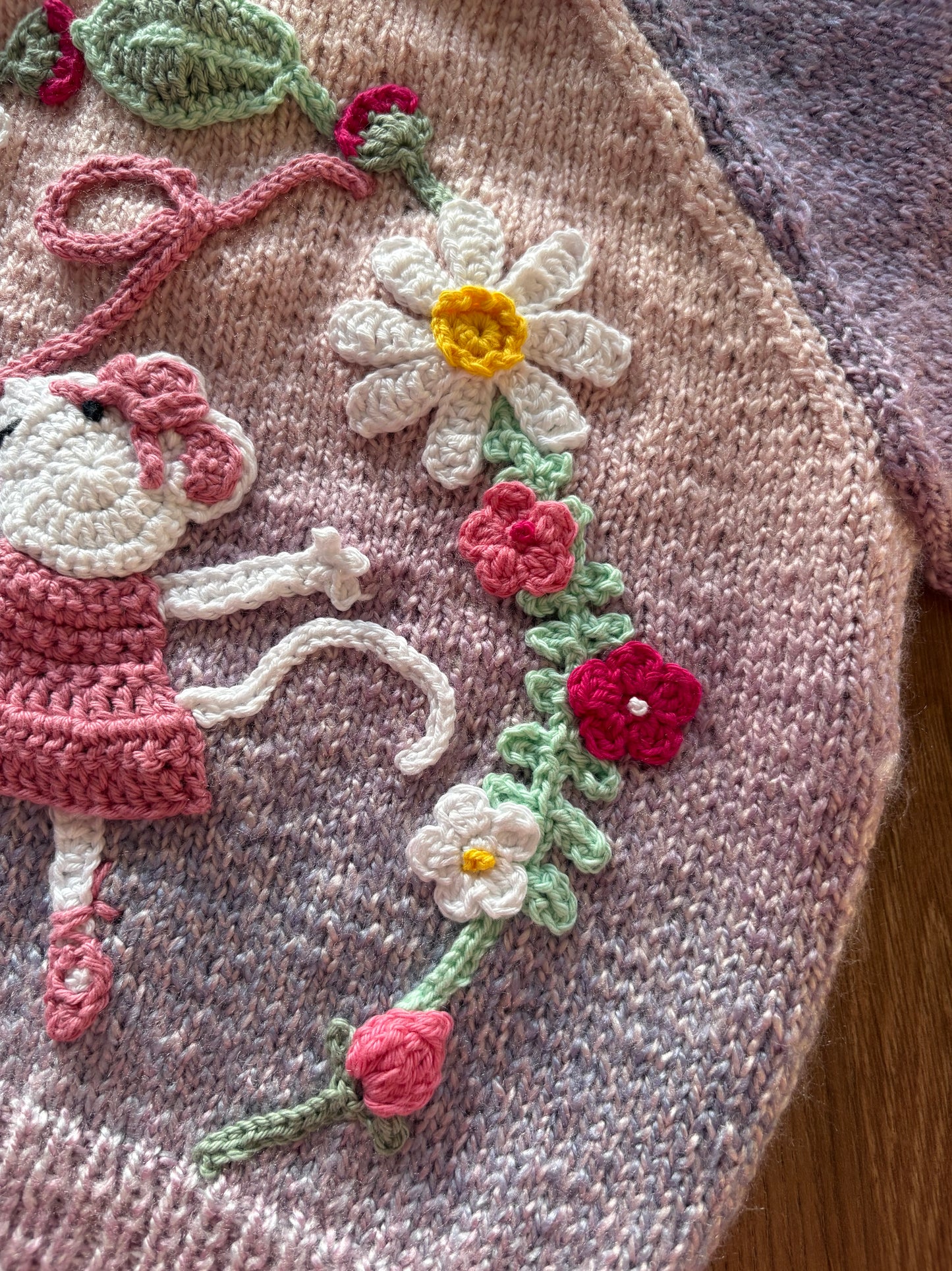Pre-made Knitted Purple/Pink Ombré Jumper with Angelina Ballerina - Size 18-24 months