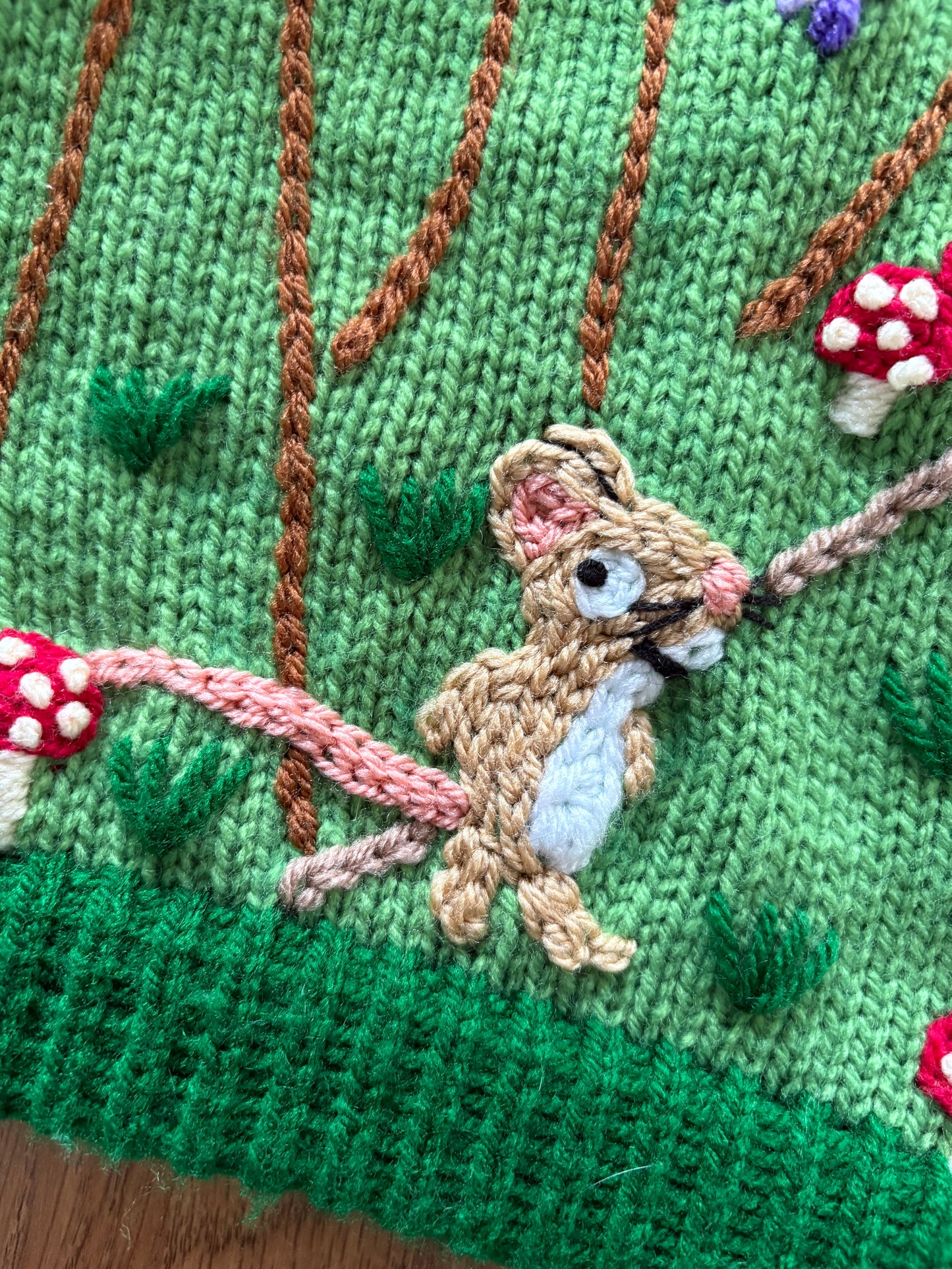 Pre-made Knitted Green Jumper with Gruffalo scene - Size 3-4 years