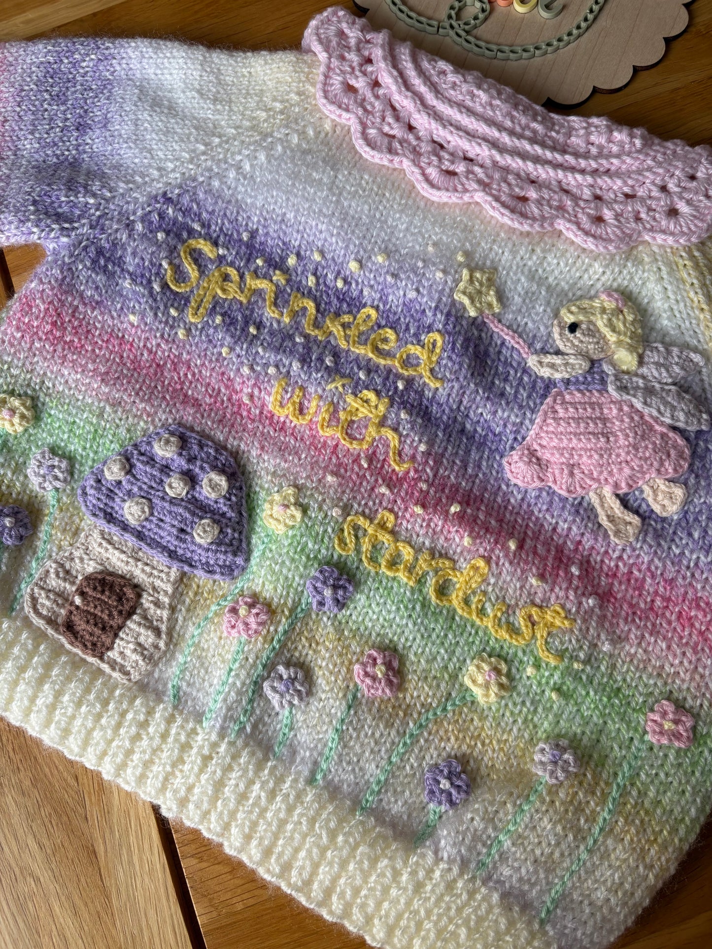 Pre-made Knitted & Crocheted Sprinkled with Stardust Cardigan - 1-2 years