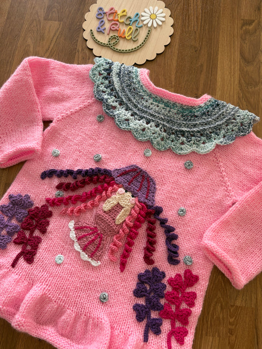 Pre-made Knitted & Crocheted Peplum Cardigan - Jasmine the Jellyfish Mermaid - age 2-4 years