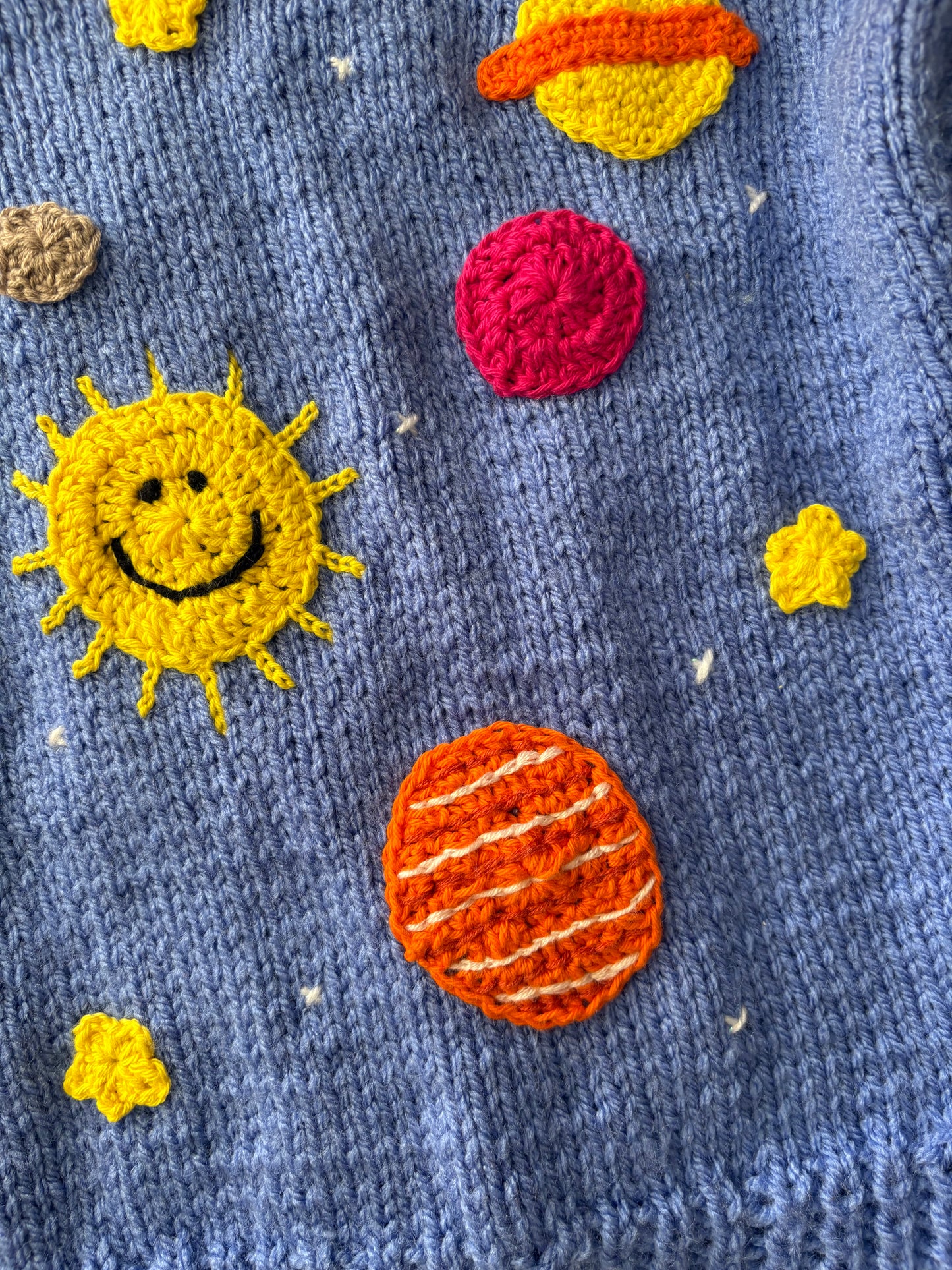 Pre-made Knitted Space Solar System Bluebell Popcorn Cardigan - Size 3-4 years