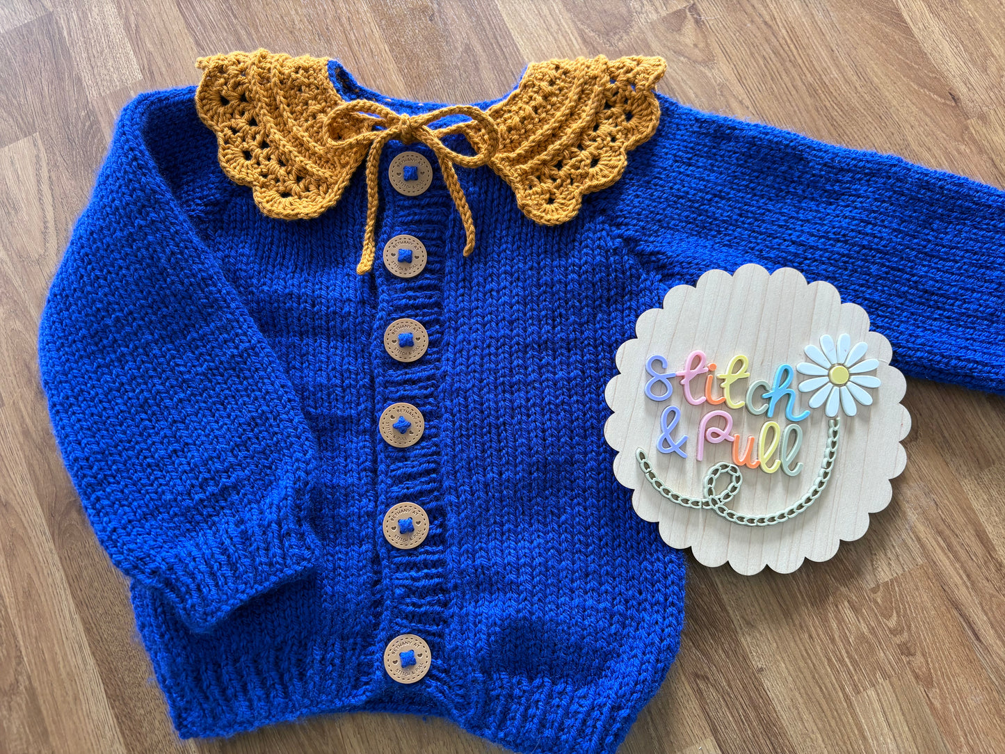 Made to Order Handmade Personalised Cardigan with Crochet Collar