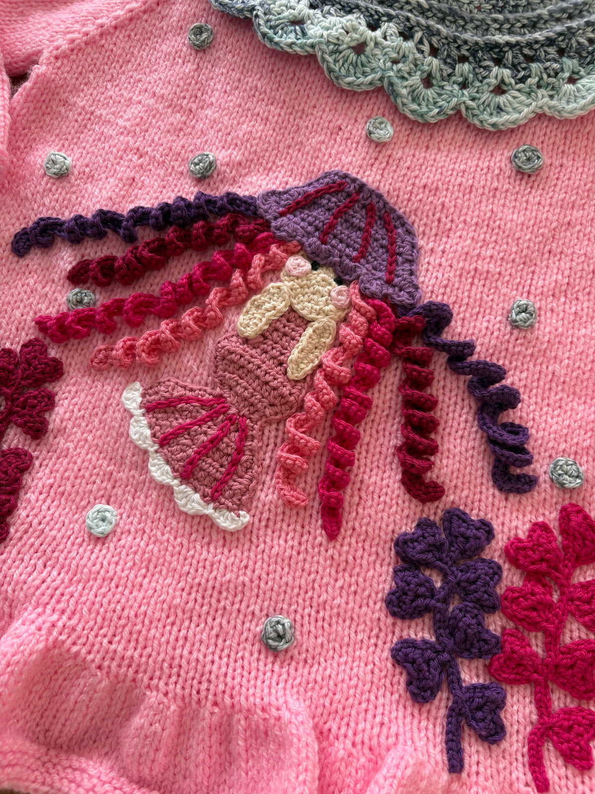 Pre-made Knitted & Crocheted Peplum Cardigan - Jasmine the Jellyfish Mermaid - age 2-4 years