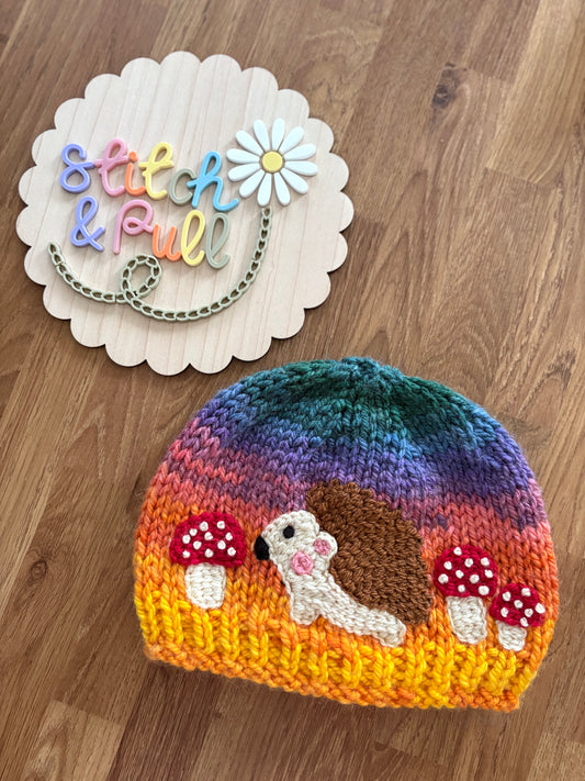 Pre-made Knitted Autumn Hedgehog Hat - Size 6-12 months