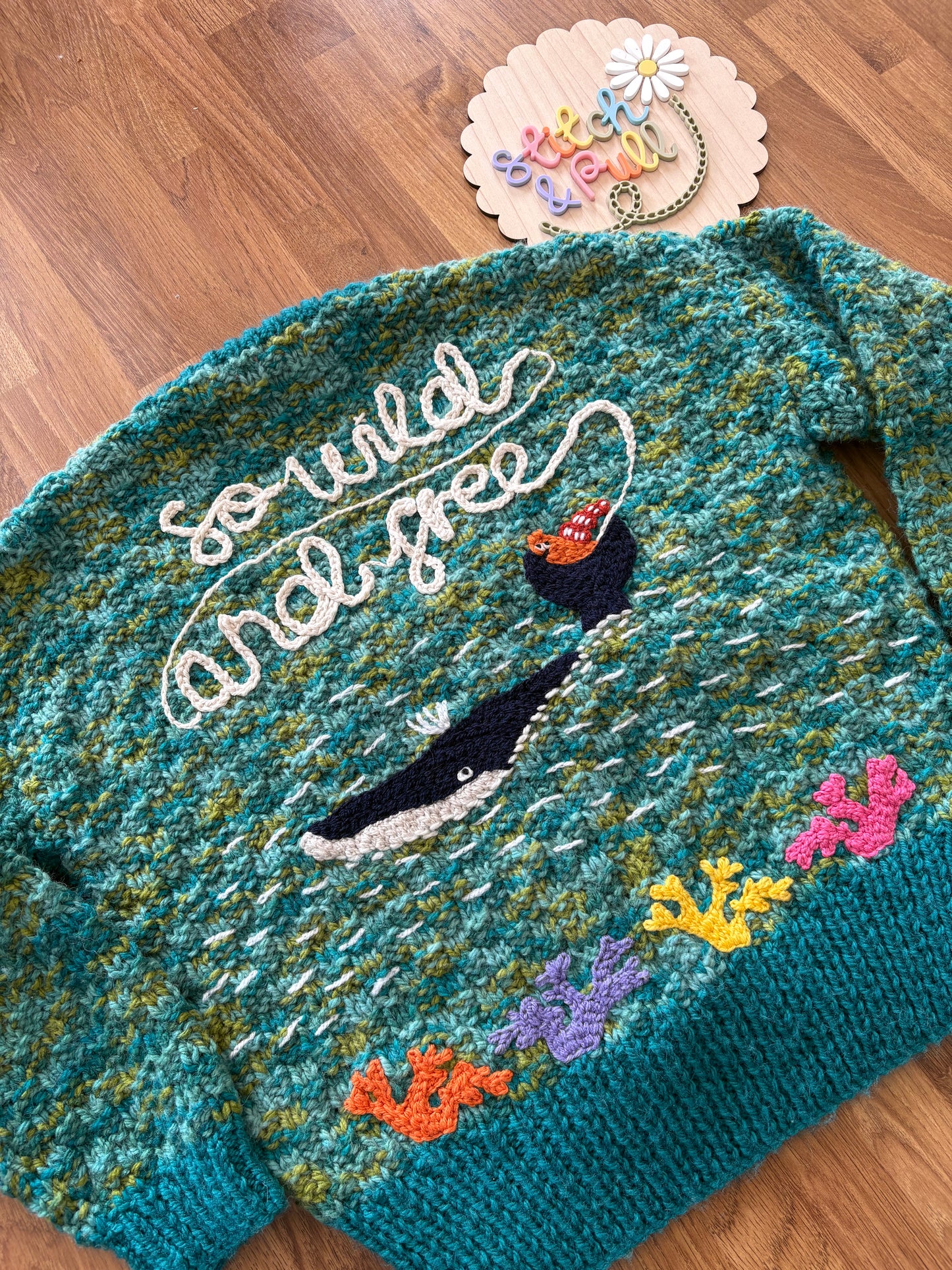 Pre-made Knitted & Embroidered Snail and the Whale Cardigan - 4-6 years