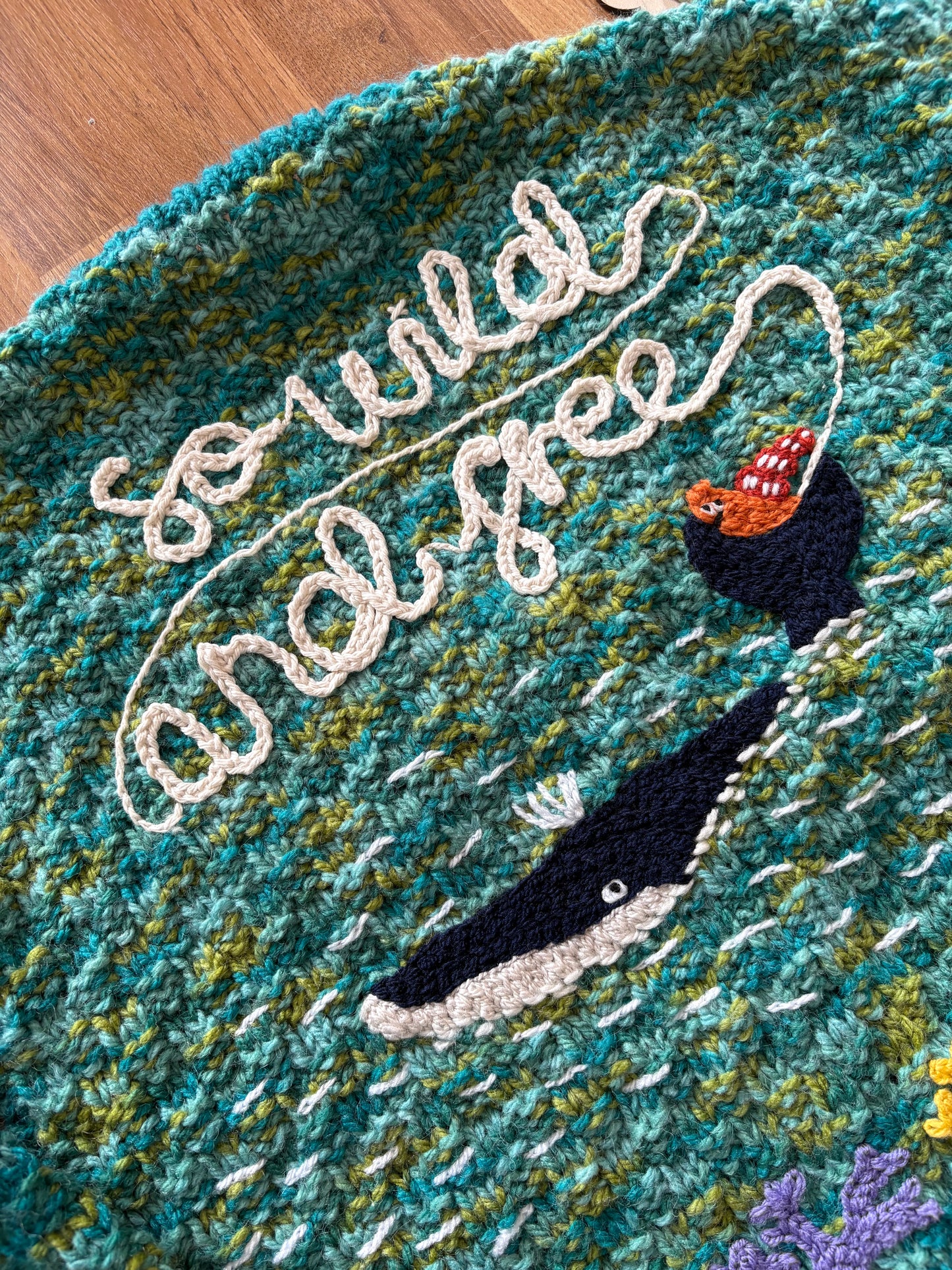 Pre-made Knitted & Embroidered Snail and the Whale Cardigan - 4-6 years