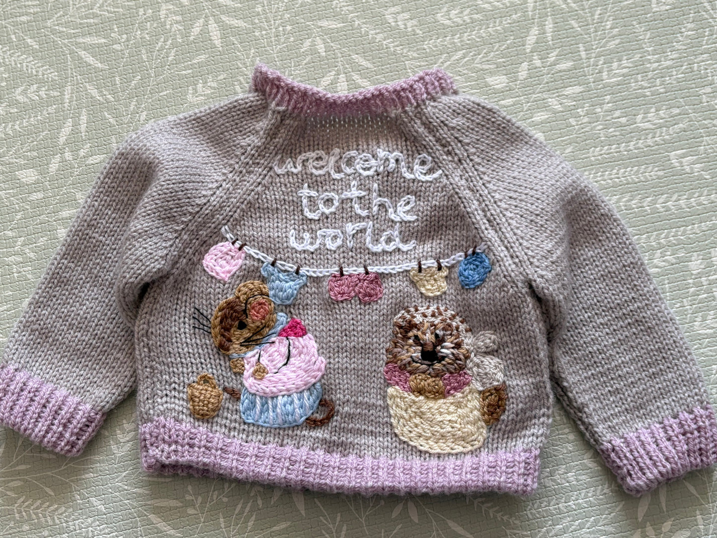 Pre-made Knitted Beatrix Potter Grey Cardigan - Size 0-6 months