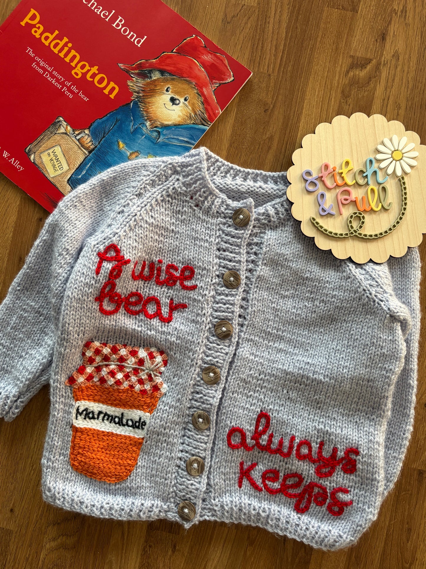 Pre-made Knitted Paddington picnic Cardigan - Size 2-3 years
