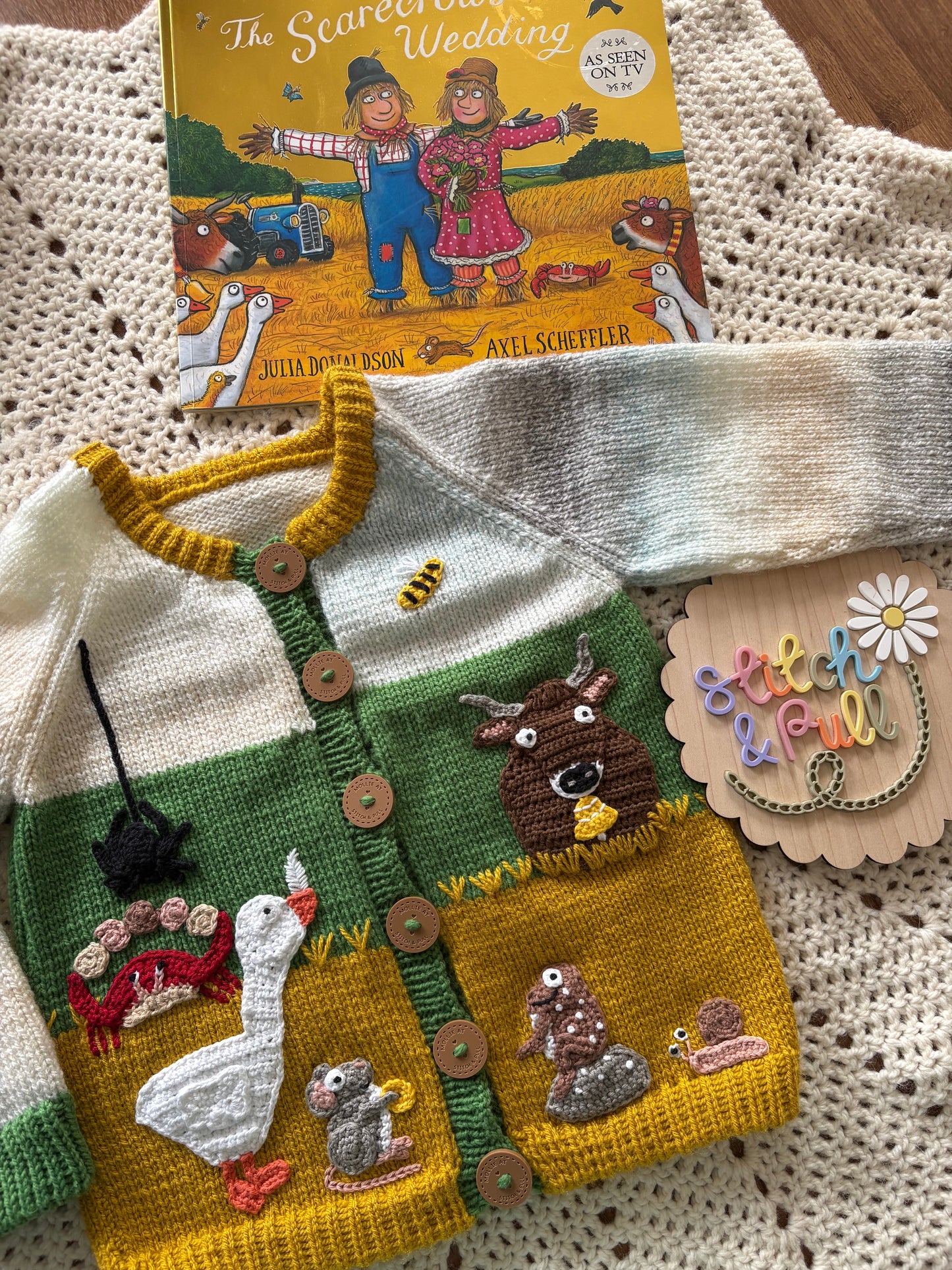 Pre-made Knitted & Crocheted Scarecrows Wedding Cardigan - 4-5 years