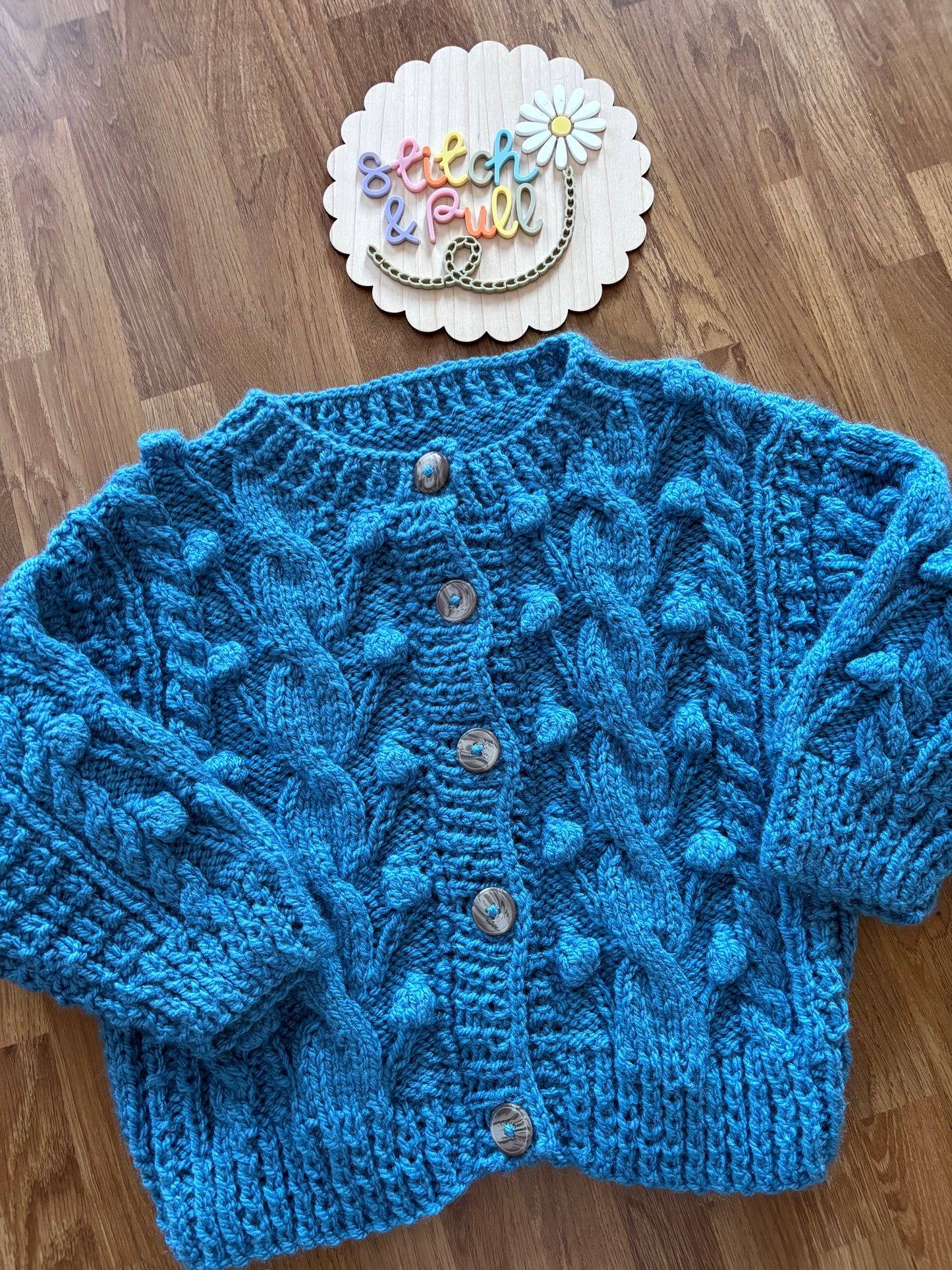 Personalisable knits - 1-2 years blue popcorn cardigan
